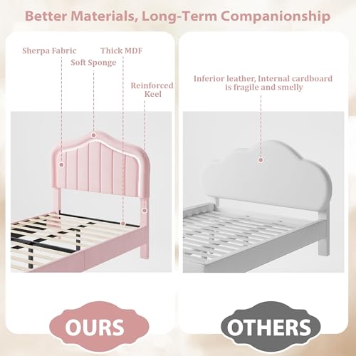 Image of GarveeLife Upholstered Platform Bed Frame with Storage Drawers, Smart RGB LED Crown Headboard, Wooden Slat Support, No Box Spring Needed, Noise-Free, Easy Assembly for Kids, Twin Pink