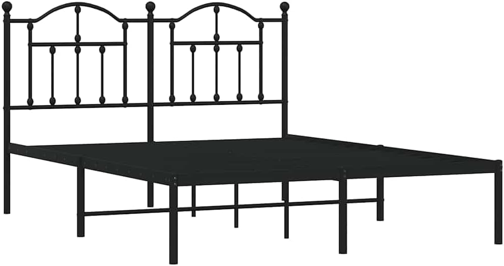 vidaXL Bed Frame Black Powder-Coated Steel 55.1 x 78.7 in Bed Frame