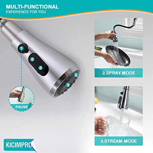 Kicimpro Chrome Kitchen Faucet, Kitchen Faucets For Sink 3 Hole High Arc Single Handle Stainless Steel Commercial Rv Camper Kitchen Faucet With Pull Down Sprayer Llaves Para Fregaderos De Cocina #TOP3
