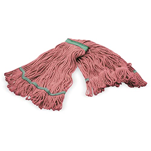 Image of SPARTA Flo-Pac Acrylic Mop Head, Loop-Ended, Narrow Band with 1 inch Green Band for Organized Cleaning, Medium, Red, (Pack of 12)