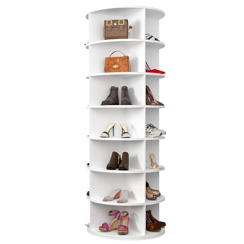 RIDEONMOP Estante Giratorio para Zapatos de 7 Niveles, Expositor Vertical Giratorio para Zapatos Lazy Susan, Expositor Giratorio de 360º Lazy Susan con Almacenamiento, Estante Giratorio para Bolsos.