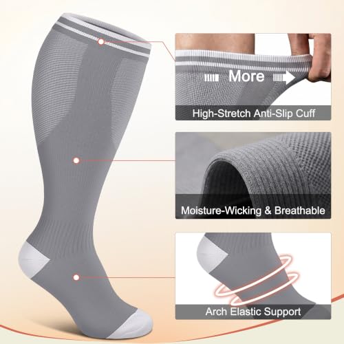 Image of Diu Life 3 Pairs Plus Size Compression Socks for Women and Men Wide Calf Extra Knee High Support for Circulation