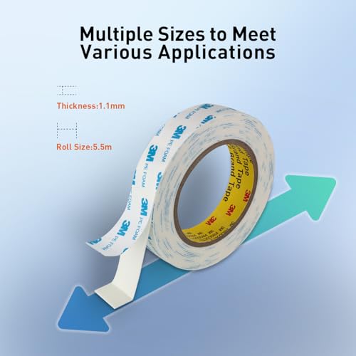 Image of Double Sided Tape Strong White Foam Tape 1 /2 inch x 18Ft Made of 3M Heavy Duty Mounting Tape Waterproof PE Foam Adhesive Strips for Posters Alarm Sensors Window Shades and Other Home Office Deco