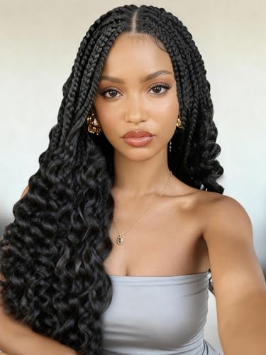 WIGER Knotless Full Double Lace Boho Braided Wigs for Black