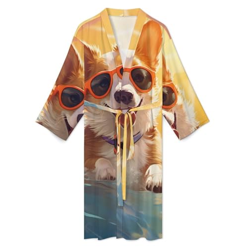 Cute Corgi Swimming in Water Mens Bath Robe Lightweight Soft Bathrobe Knee Length Spa Sleepwear3