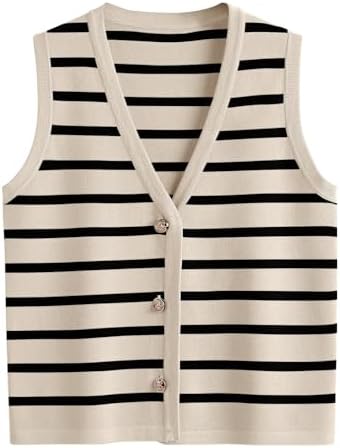 LILLUSORY Vest Tops for Women Striped Sweater Vests 2026 Fall Outfits