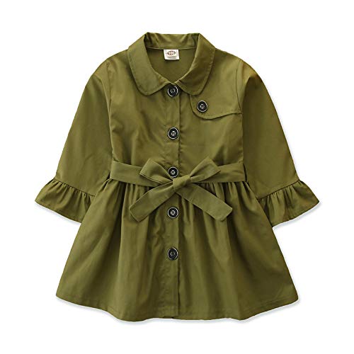 Toddler Kids Baby Girl Fall Winter Jacket Camo/Plaid/Plain Trench Coat Long Sleeve Button Down Windbreaker Outwear (B-Army Green, 2-3 Years)