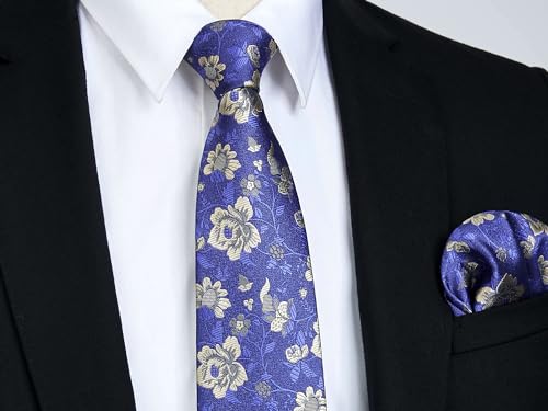 Image of Enlision Ties for Men Floral Tie Handkerchief Cufflinks Set Formal Flower Classic Mens Necktie & Pocket Square Wedding