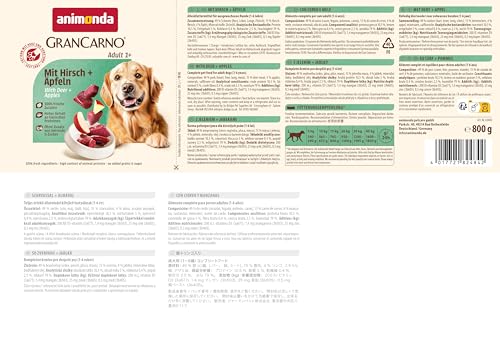 animonda GranCarno Hunde Nassfutter mit Hirsch + Äpfeln (6 x 800 g), getreidefreies Hundenassfutter ohne Zucker, für ausgewachsene Hunde, mit frischen fleischigen Zutaten