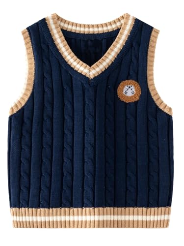 Boys' V-Neck Pullover Tank Top,Cable Knitted Academy Sweater Vest for Spring and Fall.