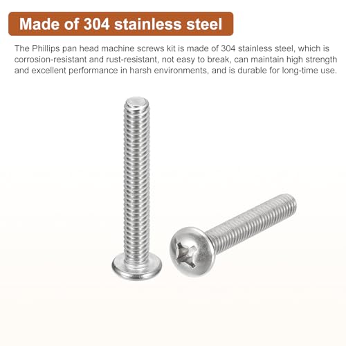 DTGN 1/4-20x1-3/4" Pan Head Machine Screws, 25Pcs 304 Stainless Steel, Phillips Drive, UNC Full Thread, Bright Finish, Screws Bolts Kit - Image 3