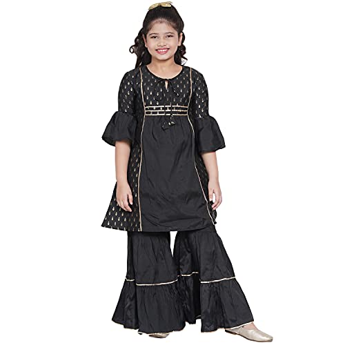 Bitiya By Bhama Girl’s Cotton Blend Kurta & Palazzo (BBCT031_8-9Y_Black