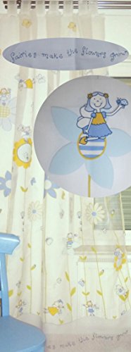 heimtexland liebevolle Kinder Gardine transparent in hellblau gelb Vorhang Schlaufenschal HxB 260x140 cm KÜRZBAR Fee Blumen Prinzessin TOP QUALITÄT …auspacken, aufhängen, fertig! Typ178