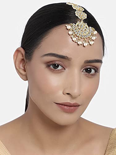 Maang Tikka para bodas y eventos especiales con pedrería Kundan mate 3