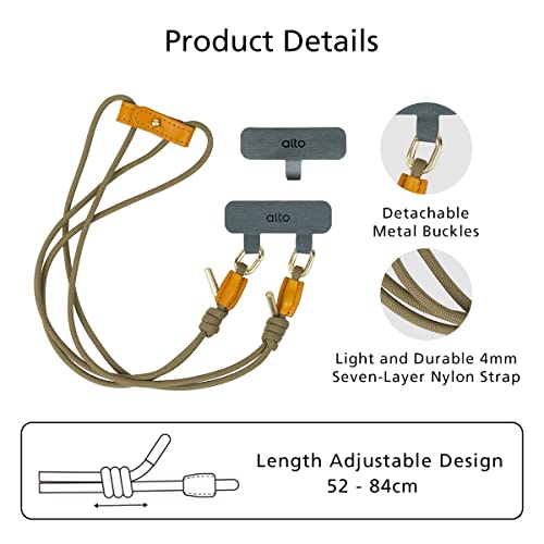 Alto Crossbody Cell Phone Lanyard, Detachable And Adjustable Patch Phone Lanyard, Cross Body Neck Shoulder Nylon Strap With Italian Leather Pad Decompression Design (Caramel Brown) #TOP3
