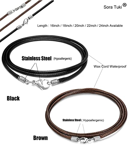 Sora Tuki Leather Necklace Cord with Clasp 16inch to 24inch Braided Rope Necklace for Men Women Stainless Steel Clasp 2mm Black Leather Cord Necklace Brown Leather Necklace3