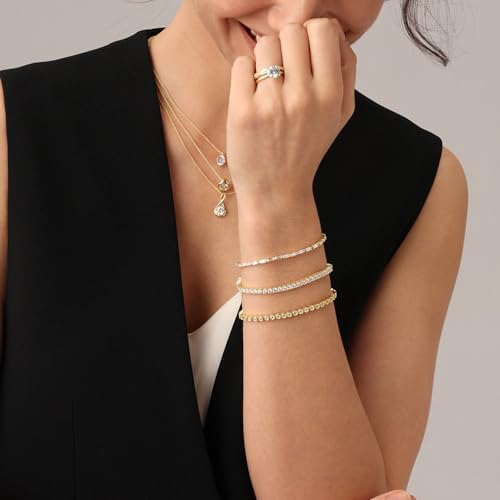 18K Gold Plated Moissanite Tennis Bracelet for Women | 3.3MM Width Round Moissanite Diamond Stackable Cuff Bracelets | Gold Bracelets for Her (5.10 Cttw To 5.90 Cttw)4