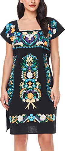 Image of YZXDORWJ Women Mexican Embroidered Dress Ruffle Collar Sleeveless