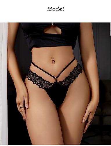 4 Pack Seamless Thongs for Women Floral Lace Criss Cross Strap Low Rise Thong Panties T-Back Tangas Panties for Ladies2