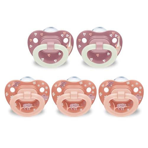 NUK First Choice Classic Orthodontic Baby Pacifier 0-6 Months Newborn Pacifier Orange & Pink Newborn Essentials 5-Pack