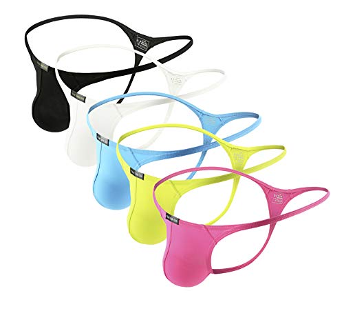 A64 Low Waist Thong Men's Ice Silk Underwear Sexy G-Strings Multicolor (5 Color Mix- C, m)