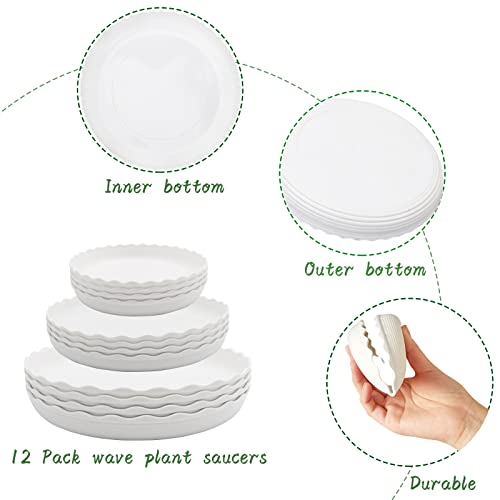 Ojyudd 12 Pack Plastic White Round Wave Plant Saucer,Plastic Plant Trays Flower Plant Pot Saucer,Large Plant Plate Dish (6 Inch/8 Inch/10 Inch) #TOP2