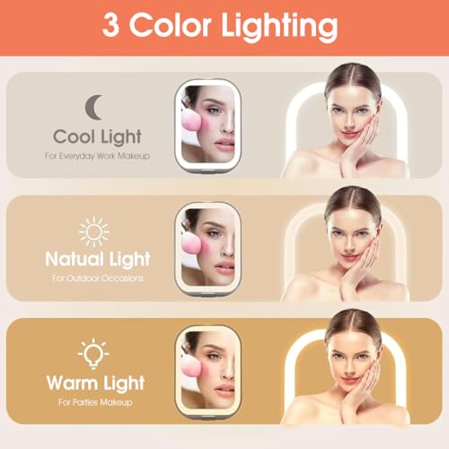 Image of MAYCREATE LED Travel Makeup Mirror, 2X Magnifying Pocket Mirror USB Charging Folding Mirror, Small Portable Wallet Mirror with 3 Colors Brightness Adjustable for Women Gifts
