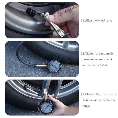 Image of HZEL Car Tire Pressure Gauge (0-100 PSI), Vehicle Air Pressure Gauge Accurate with Large Dial, Automotive Exterior Tyre Stress Gauging Accessories, Universal for Motorcycle Sedan Truck (Silver)