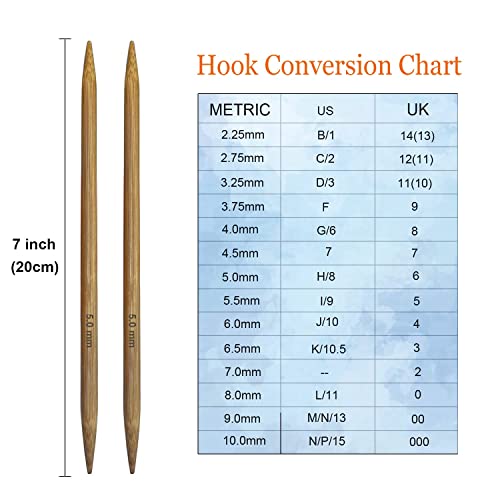 Mdoker Bamboo Double Pointed Knitting Needles Carbonized Bamboo Knitting Needle 7.9 Inch(20Cm) Length For Handmade Creative Diy Knitting Yarn Projects,Size Us 8(5Mm) #TOP3