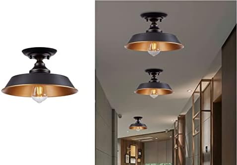 KDK LIGHTING Semi Flush Mount Ceiling Barn Indoor Light,Industrial Ceiling Light Black Farmhouse Close to Ceiling Light Fixture for Entryway,Ding Room,Hallway