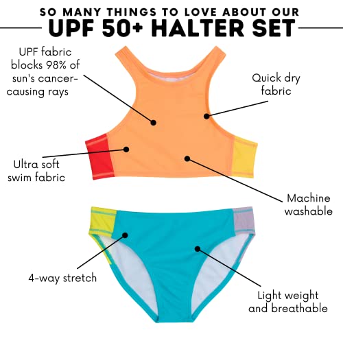 Image of SwimZip Girls' Halter Top and Bikini Bottom 2 Piece Set UPF 50+ Sun Protection