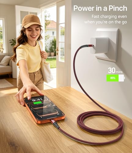 Image of USB C to C Cable 6FT 2Pack, 240W USB C to USB C Cable Fast Charging, iPhone USB C Cable Durable Braided USB Type-C Charger Cord for iPhone 17 /16 /15, Samsung S26 S25 S23, Laptop, MacBook Pro /Air-Red