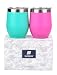 SUNWILL Insulated Wine Tumbler with Lid (Teal & Magenta 2 pack), Stemless Stainless Steel Insulated Wine Glass 12oz, Double Wall Durable Coffee Mug, for Champaign, Cocktail, Beer, Office use