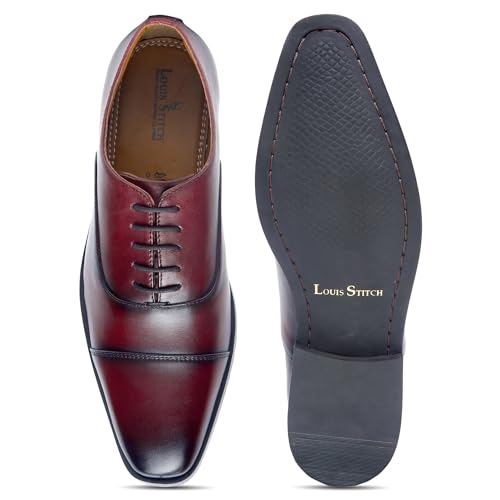 Image of LOUIS STITCH Men's Italian Leather Oxford Formal Shoes Handmade Lace Up Shoes for Men Officewear (LSEUOX)