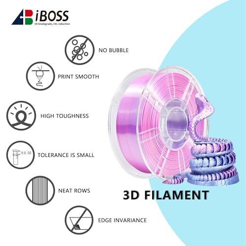 Image of iBOSS PLA Plus Filament 1.75mm Dual Color, Shiny Silk PLA PRO 1kg 3D Printer Filament, Coextruded 3D Printing Filament Magic PLA+, Fits for Most FDM 3D Printers (Silk Purple Silver)