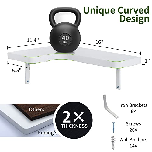 Fuqing Corner Floating Shelves, Wall Shelf Set Of 3, Shelves For Wall Storage, Solid Wood Shelves For Storage, Wall Mount Wooden Display Shelf For Bathroom Bedroom Kitchen Garage, White #TOP4