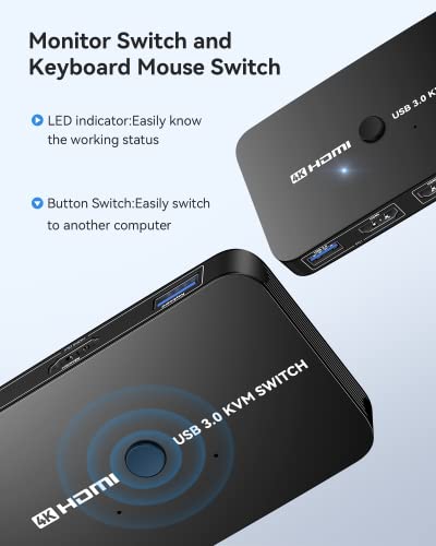 image for ABLEWE KVM Switch, Aluminum KVM Switch HDMI,USB Switch for 2 Computers