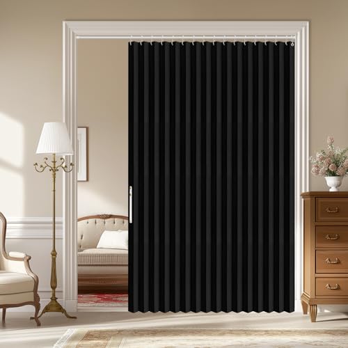 Image of AJAZZ Blackout Accordion Door Closet Curtain Door Curtain Invisible Applicable Bedroom Room Living Room Doorway (Black 72 inch W x 78 inch L) 1 Panel