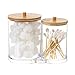 2 en 1 Dispensador de Algodón, Almacenamiento Almohadillas Algodón, Transparente Organizador de Algodones, con 2 Tapas de Madera, para Almacenar Hisopos de Algodón
