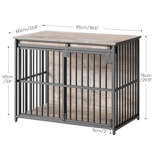 HOOBRO Dog Crate Furniture, 36.6" Heavy Duty Dog Kennel with Sliding Barn Door, Wooden Dog Cage Indoor, Decorative Side End Table for Small/Medium Dogs, Greige and Black GY162GW03G1 - Image 4