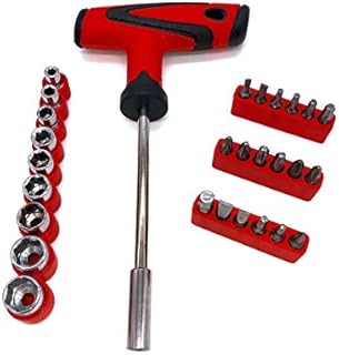 TIJAR T-Handle Driver with Sockets and Bits Set (28-Piece) Strong Durable Ergonomic Screwdriver Set, All Major Used Bits Included