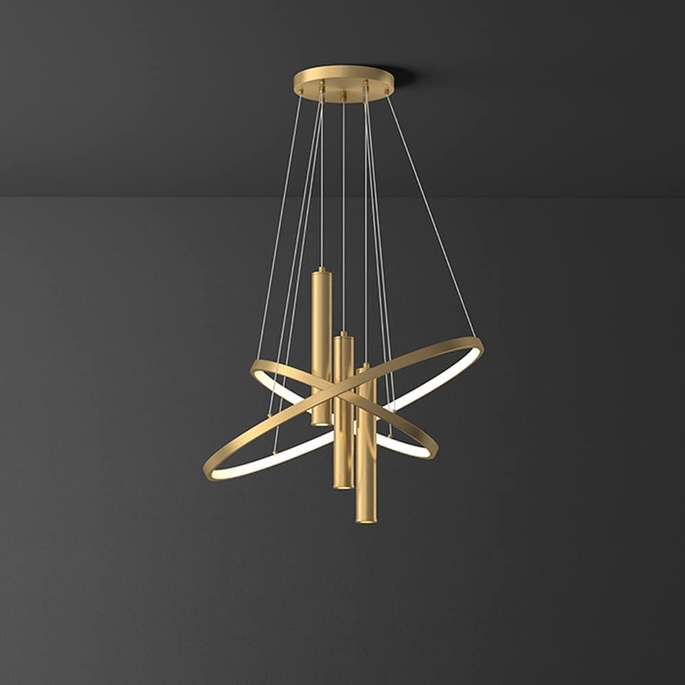 HYJAUSXB Indoor Led Ceiling Pendant, Copper Chandelier Light Dimmable Fixture Ring-Shaped Dining Table with Spotlight Fixtures,Foyer