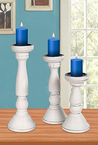 The Wooden Town Tall Candle Holders Set of 3 – White Antique Wood Pillar Holders (16", 14", 12") – Rustic Farmhouse Decor for Table, Mantel, Centerpiece, or Wedding Decorations - Image 3