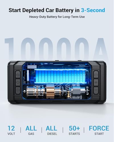 Image of AVAPOW 10000A Jump Starter with Air Compressor, 12V Portable Jump Box | Starts All Gas & All Diesel, Built-in 150PSI Air Compressor, 30W PD Fast Charging, 4 inch HD Display, EVA Case