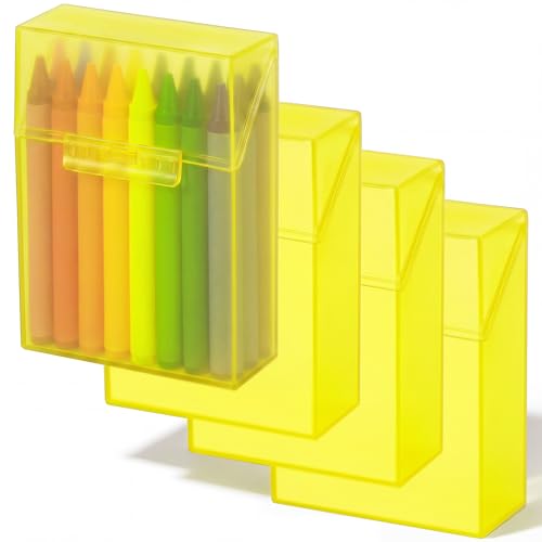 Image of Clabby 4 Pcs Clear Plastic Crayon Boxes Hold 24 Count, Yellow | Organizer Box, Case, Colorful, Portable Storage Holder with Snap Lid, for Kids Boys Girls School Classroom Home Art Supply