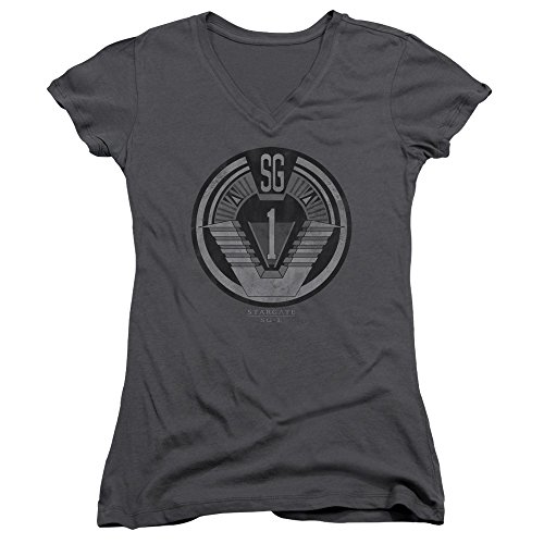 MMM Merchandising Stargate SG1 Juniors Team Badge V-Neck T-Shirt, XX-Large, Charcoal