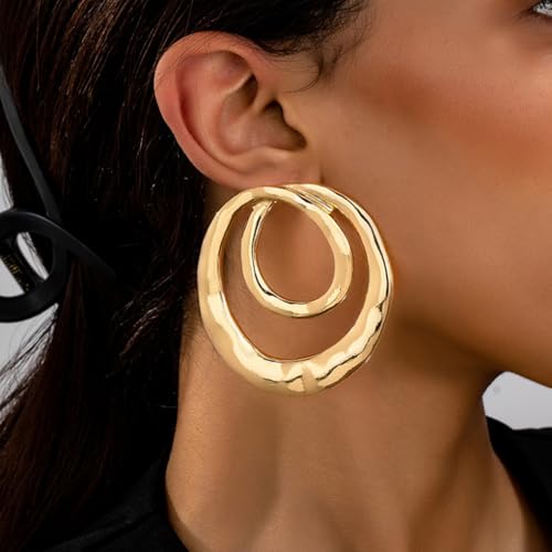 Chunky Gold Large Statement Earrings for Women Vintage Simple Big Circle Drop Hanging Earrings Personalized Geometric Earrings Birthday Valentines Gift(Gold) by GIGB PBDK - Used condition - Image 8