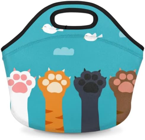Neoprene Lunch Bags Cute Animal Cat Paw Small Insulated Lunch Box for Boy Girls Soft Lightweight Lunch Tote Handbag for Women Men School Work Office Mini Cooler Thermal Meal Prep Bags