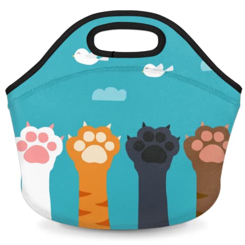 Neoprene Lunch Bags Cute Animal Cat Paw Small Insulated Lunch Box For Boy Girls Soft Lightweight Lunch Tote Handbag For Women Men School Work Office Mini Cooler Thermal Meal Prep Bags #TOP17