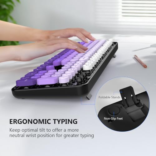 Image of MOFII Wireless Keyboard and Mouse Combo, 2.4 GHz Full-Size Retro Round Keyboard and Mouse, Plug and Play, 8 Multimedia & Shortcut Keys for Mac, Windows, Laptop /Desktop /PC - Black Purple Gradient